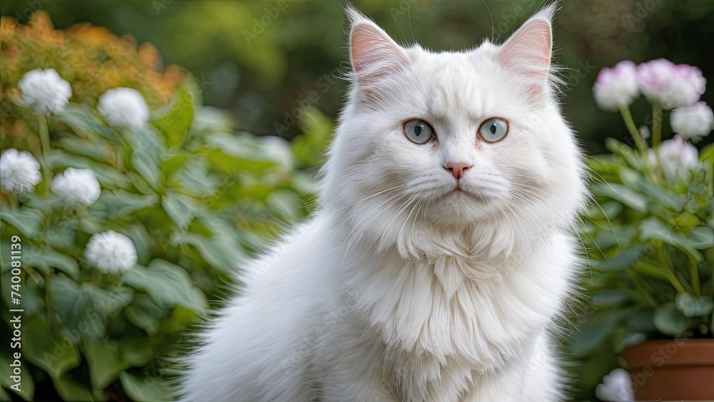 White siberian cat in the garden White siberian cat in the garden