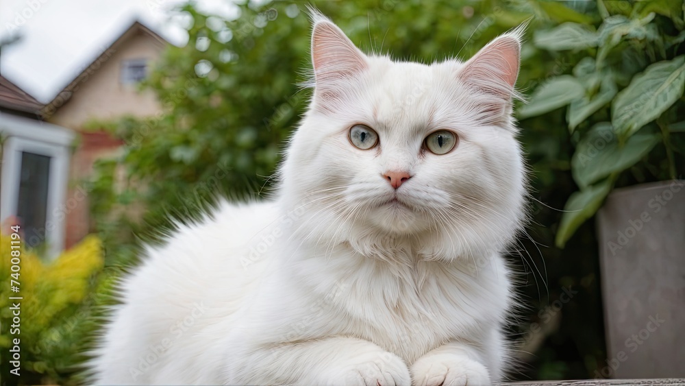 White siberian cat in the garden White siberian cat in the garden