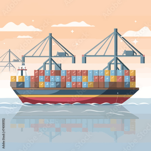 2d vector illustration colorful Land and sea transport techniques, methods and technological tools for transporting and shipping goods and products and logistic 
