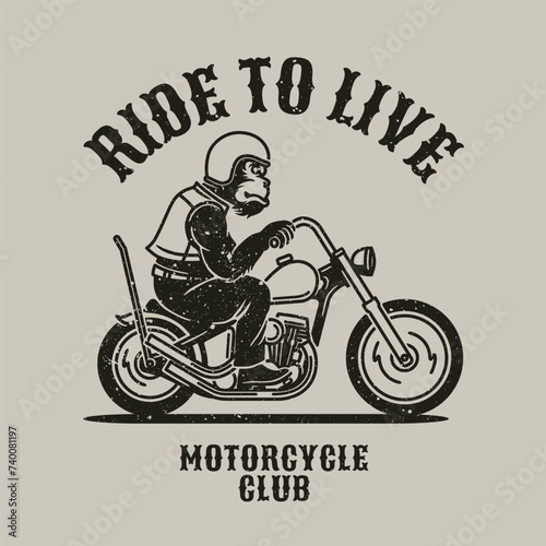Gorilla Mascot Motorcycle Badge badge, label, logo, t-shirt graphic in Vintage Hand Drawn vector illustration