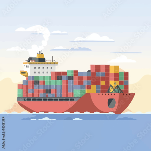 2d vector illustration colorful Land and sea transport techniques, methods and technological tools for transporting and shipping goods and products and logistic 
