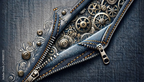 デニム生地とスチームパンクの抽象的背景壁紙