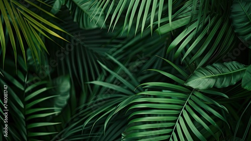 Lush and Vibrant: A Close-Up of Dark Green Palm Leaves