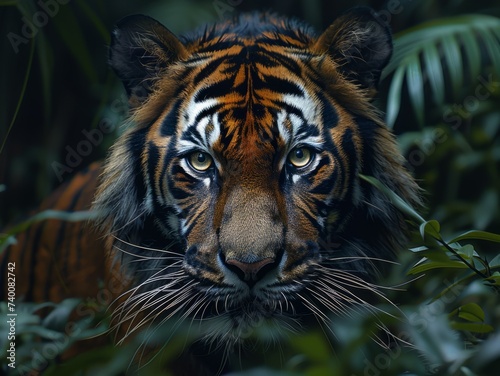 tiger in the bushes close-up Generative AI