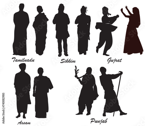 silhouettes of people of different states of india photo