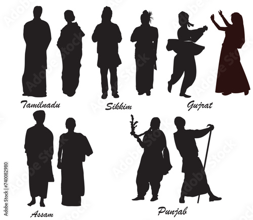 silhouettes of people of different states of india