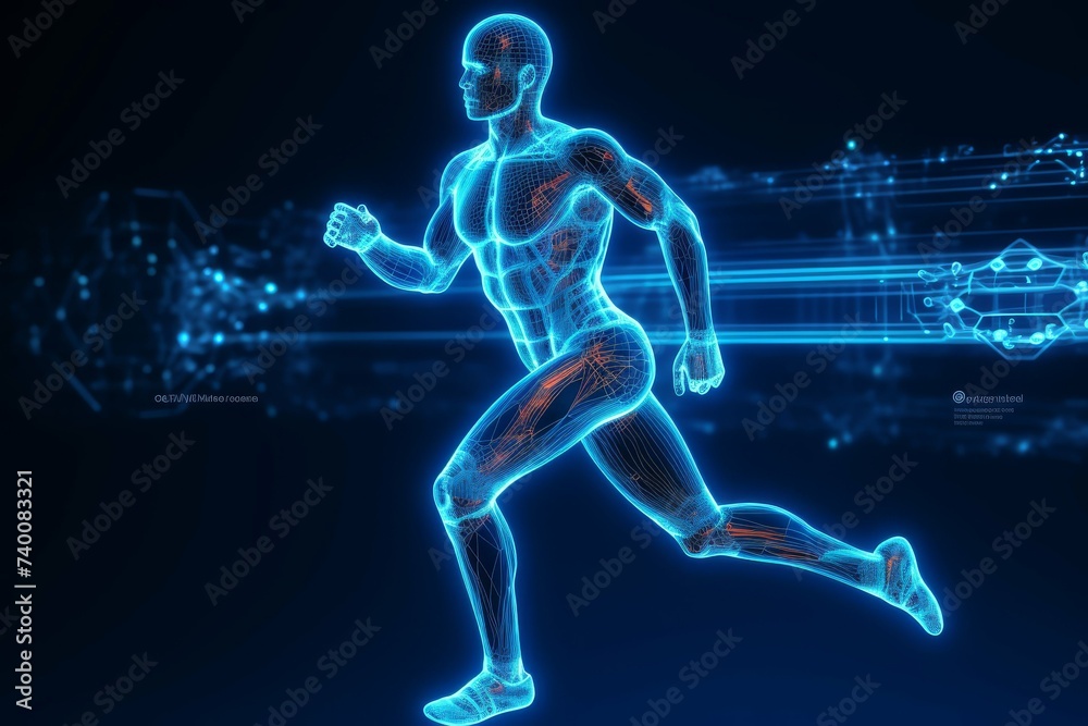 3D digital illustration of human anatomy during a run cycle.