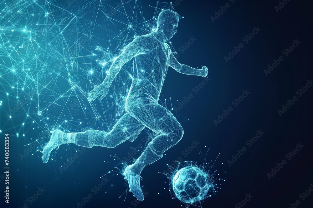 Dynamic digital representation of a soccer player in action.