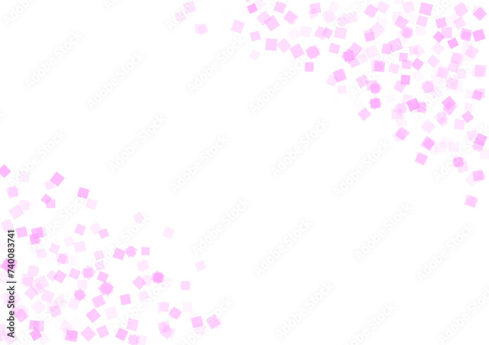 White abstract background decorated with small pink squares at the corners. Create space for words, text, and sentences for media design.