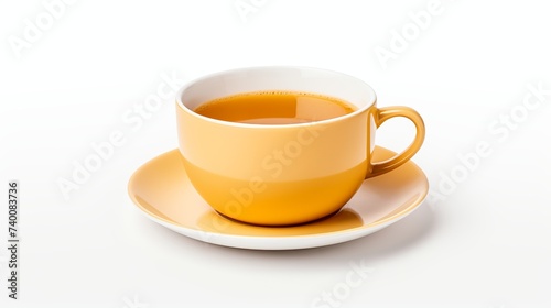 Hand holding a cup of tea isolated on white background