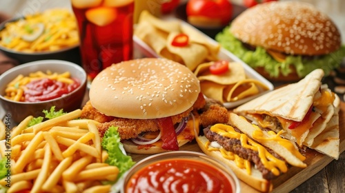 Close-up shot of fast food items