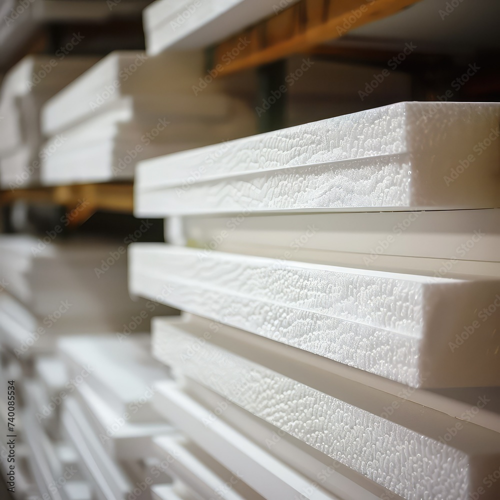 Styrofoam Board Detail: Versatile Material for Packing and Insulation Projects. Expanded polystyrene plates. A stack of building materials for house insulation.