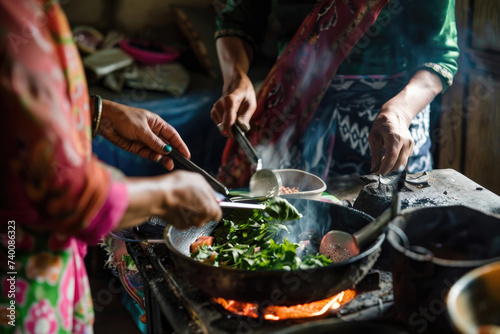 Intimate captures of bonding over food preparation, expressing the joy of culinary experiences