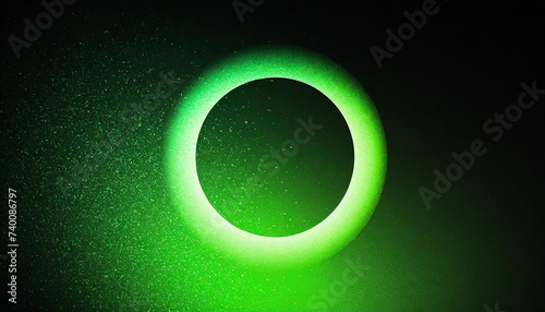 Glowing green light ring black background grainy gradient noise texture poster banner backdrop abstract design