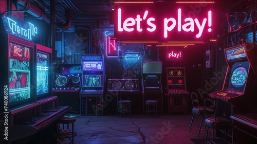 Let's Play Colorful Neon Lettering Cyberpunk Style © Voysla
