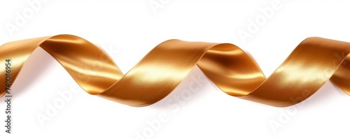 Gold satin ribbon isolated on white background, horizontal element for decoration gift boxes, Generative AI