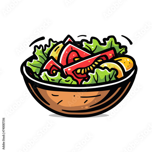 Salad in bowl. Vector hand drawn illustration. Isolated on white background.