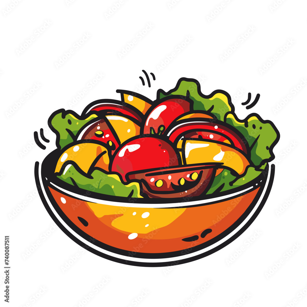Salad bowl with tomato, cucumber and lettuce. Vector illustration Salad bowl with tomato, cucumber and lettuce. Vector illustration