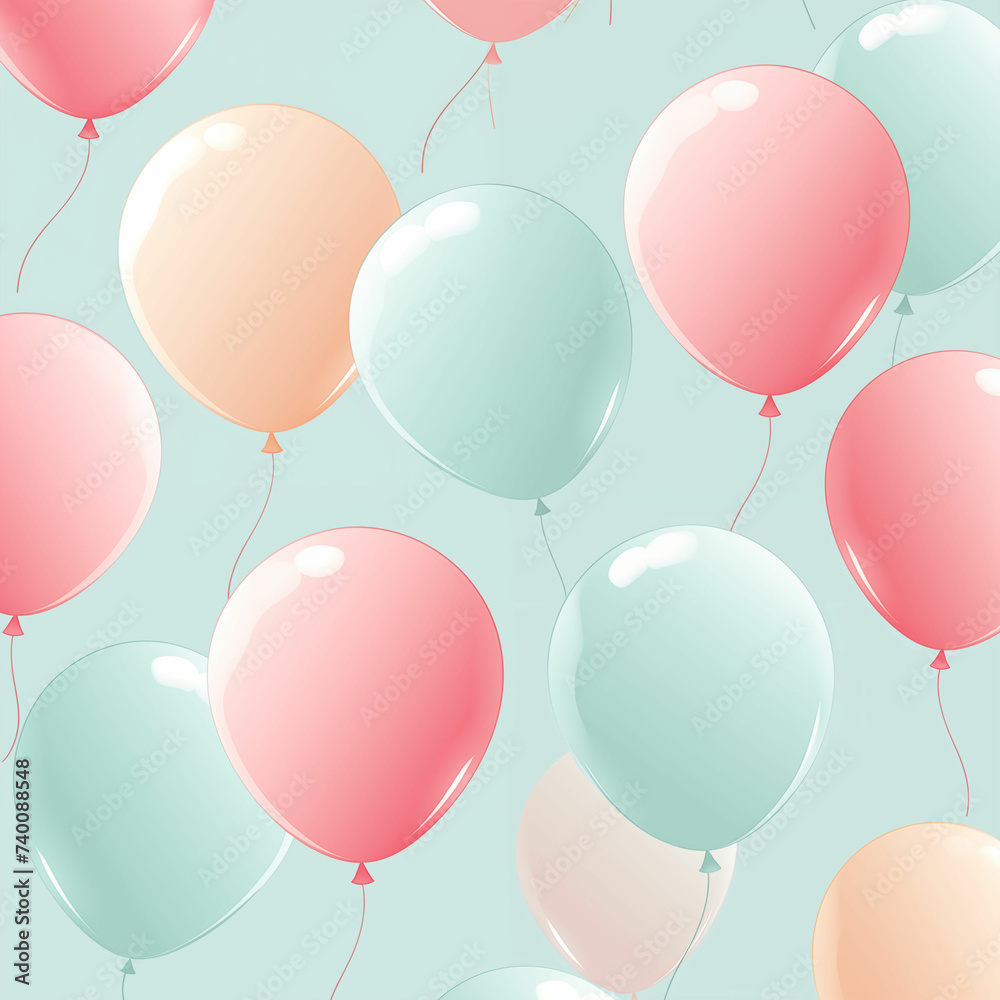 Pastel balloons floating in the air. Generative AI