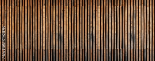 Wood background banner panorama. Brown acoustic panels, wooden boards panel pattern texture, Generative AI