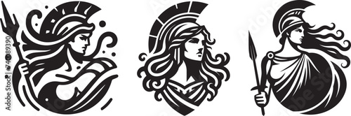 Greek goddess Athena, portrait in heavy retro logo style photo