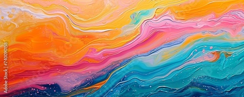 Abstract marbled acrylic oil paint ink painted waves painting texture colorful background banner. Bold colors, multicolored color swirls wave. Generative AI