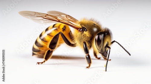 Single Bee isolated on white. Macro photo with high magnification