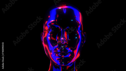 Reflective Glass Head with Red and Blue 03