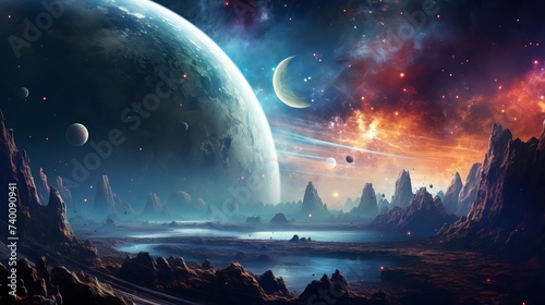 Space scene with planets, stars and galaxies