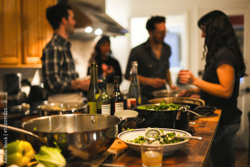 Warm snapshots of camaraderie in the kitchen, evoking the pleasure of shared culinary adventures - obrazy, fototapety, plakaty 