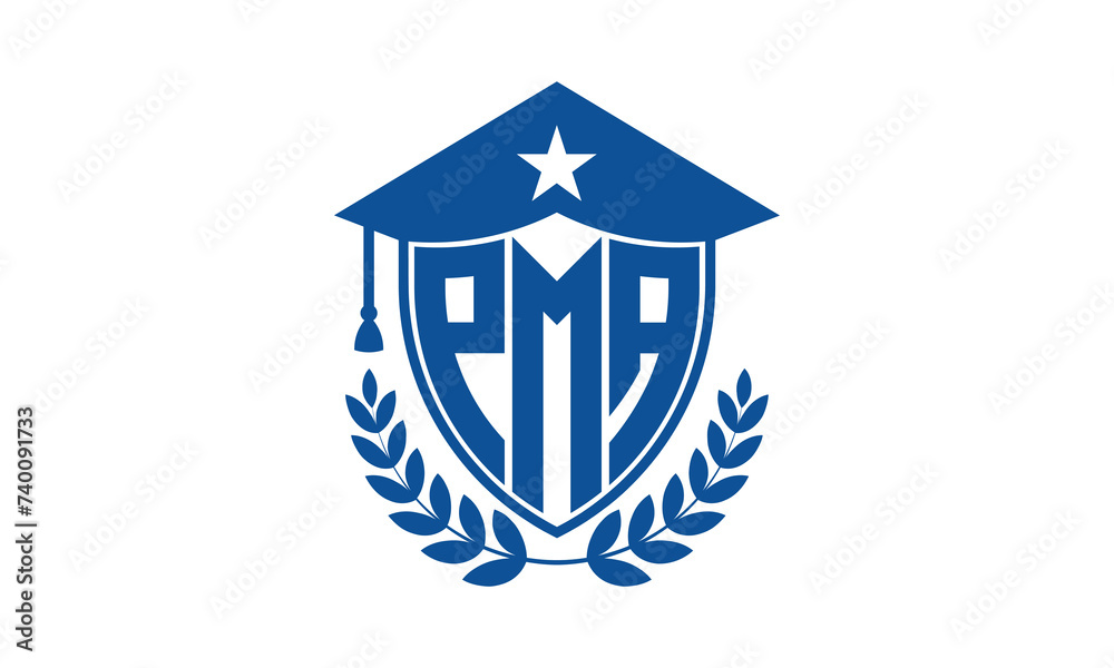 PMA three letter iconic academic logo design vector template. monogram, abstract, school, college, university, graduation cap symbol logo, shield, model, institute, educational, coaching canter, tech PMA three letter iconic academic logo design vector template. monogram, abstract, school, college, university, graduation cap symbol logo, shield, model, institute, educational, coaching canter, tech