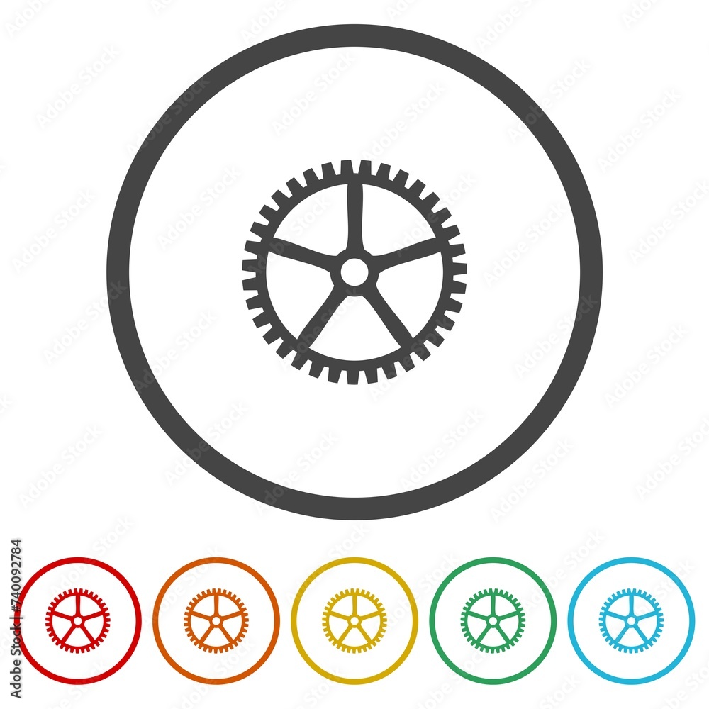 Cogwheel. Gear icon. Set icons in color circle buttons Cogwheel. Gear icon. Set icons in color circle buttons