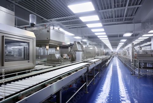 State-of-the-art food processing facility with stainless steel equipment and hygienic design.