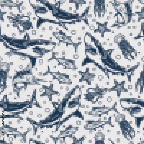 Sea fish pattern seamless monochrome