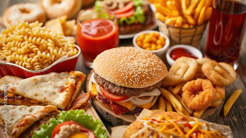 Close-up shot of fast food items