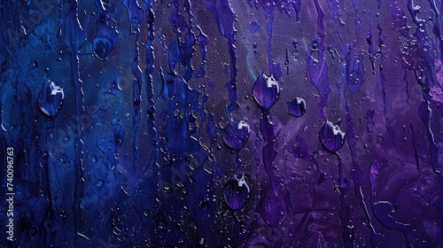 Angled Water Drops on Dark Blue Surface, Rendered in Dark Sky-Blue and Dark Navy, Bold Vibrant Colors photo