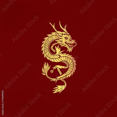 Light golden Chinese dragon  flat 2D style Vector Dragon Art  Mythology Animal  Chinese Style Vintage Background with Decorative Corners  Golden Dragon. 