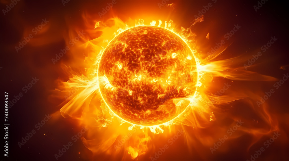 Fototapeta premium With explosive solar flares on the sun's surface