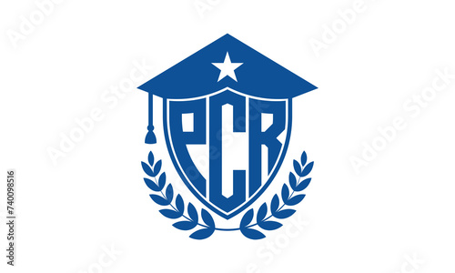 PCR three letter iconic academic logo design vector template. monogram, abstract, school, college, university, graduation cap symbol logo, shield, model, institute, educational, coaching canter, tech