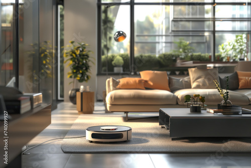 Household Cleaning Robot in Contemporary Living Room