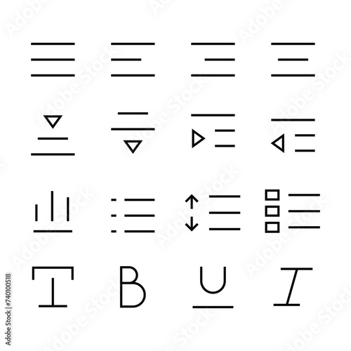 Text edit icon set. bold, normal, italic, font, ubderline, letter, cut, keyboard, language, page, kerning, numder, Editing and formatting line icons set, editable stroke isolated on white, linear