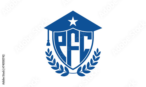 PFC three letter iconic academic logo design vector template. monogram, abstract, school, college, university, graduation cap symbol logo, shield, model, institute, educational, coaching canter, tech photo