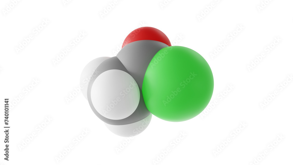 acetyl chloride molecule, acyl chloride, molecular structure, isolated 3d model van der Waals