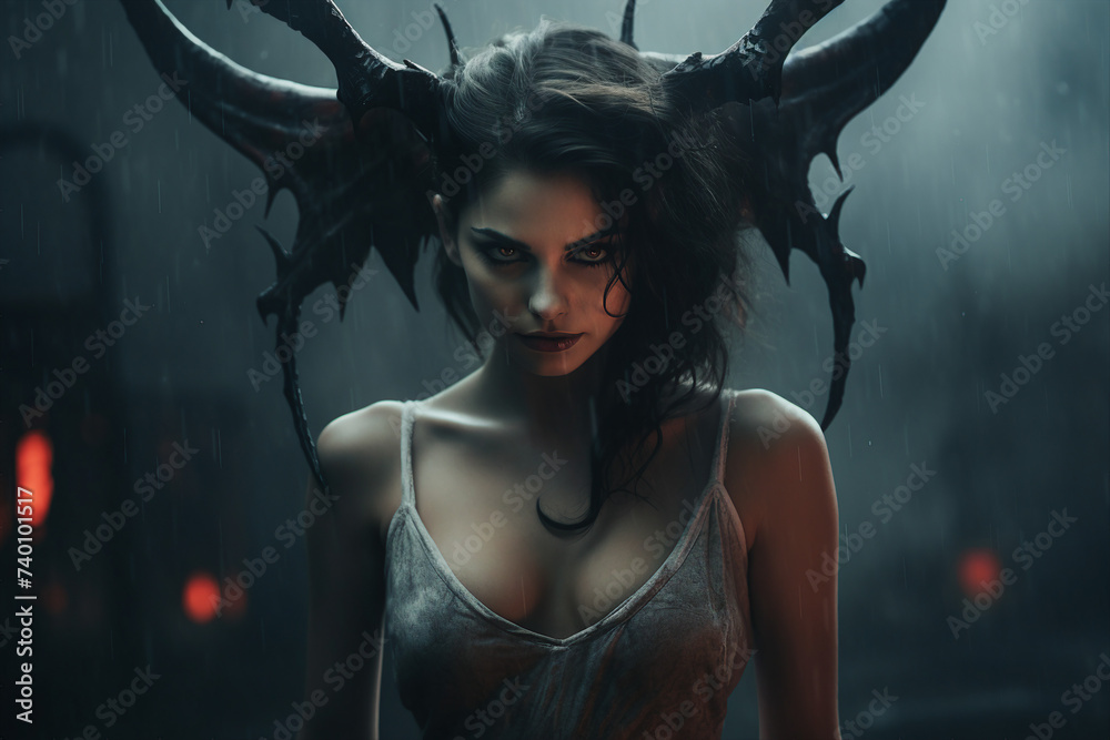 Generative AI image of fantasy creepy personage female humanoid monster