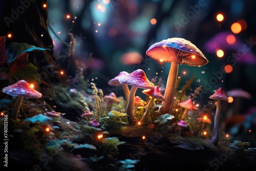 Cluster of Mushrooms in Grass Generative AI