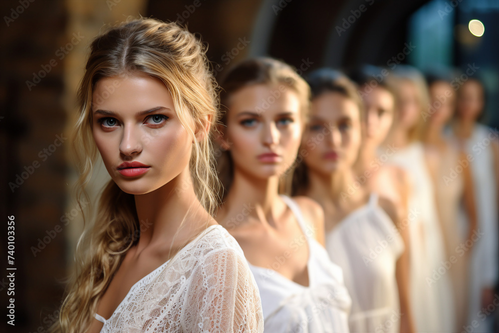 Generative AI picture of High fashion show with beautiful young male female model in fine designers outfit Generative AI