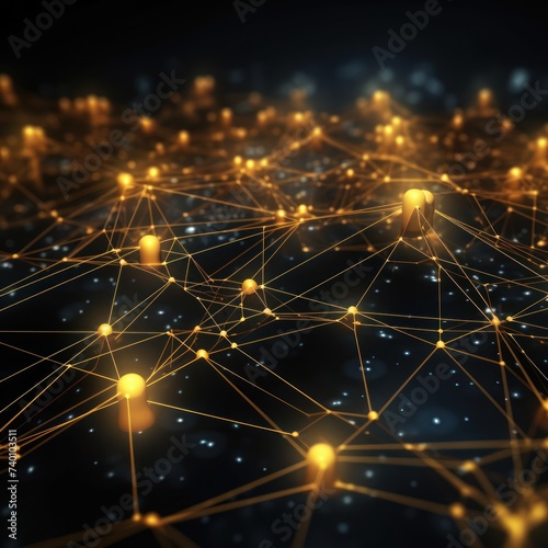 Cyber big data flow. Blockchain Gold data fields. Network line connect stream