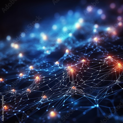 Cyber big data flow. Blockchain Gray data fields. Network line connect stream