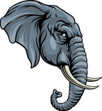 A tough looking elephant. Could be the symbol for the American republican political party in election politics or a sports mascot.