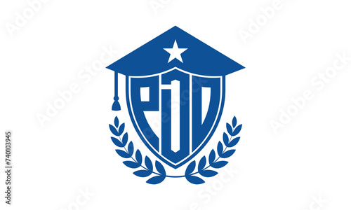 PDO three letter iconic academic logo design vector template. monogram  abstract  school  college  university  graduation cap symbol logo  shield  model  institute  educational  coaching canter  tech